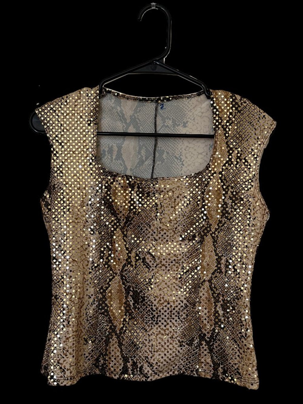 Y2K Era Snakeskin Print Sequin Disco Glam Raver Top